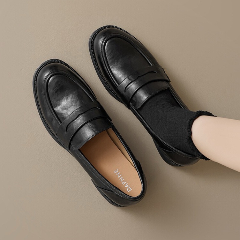 British-style Black Leather Pumps For Women Spring Autumn