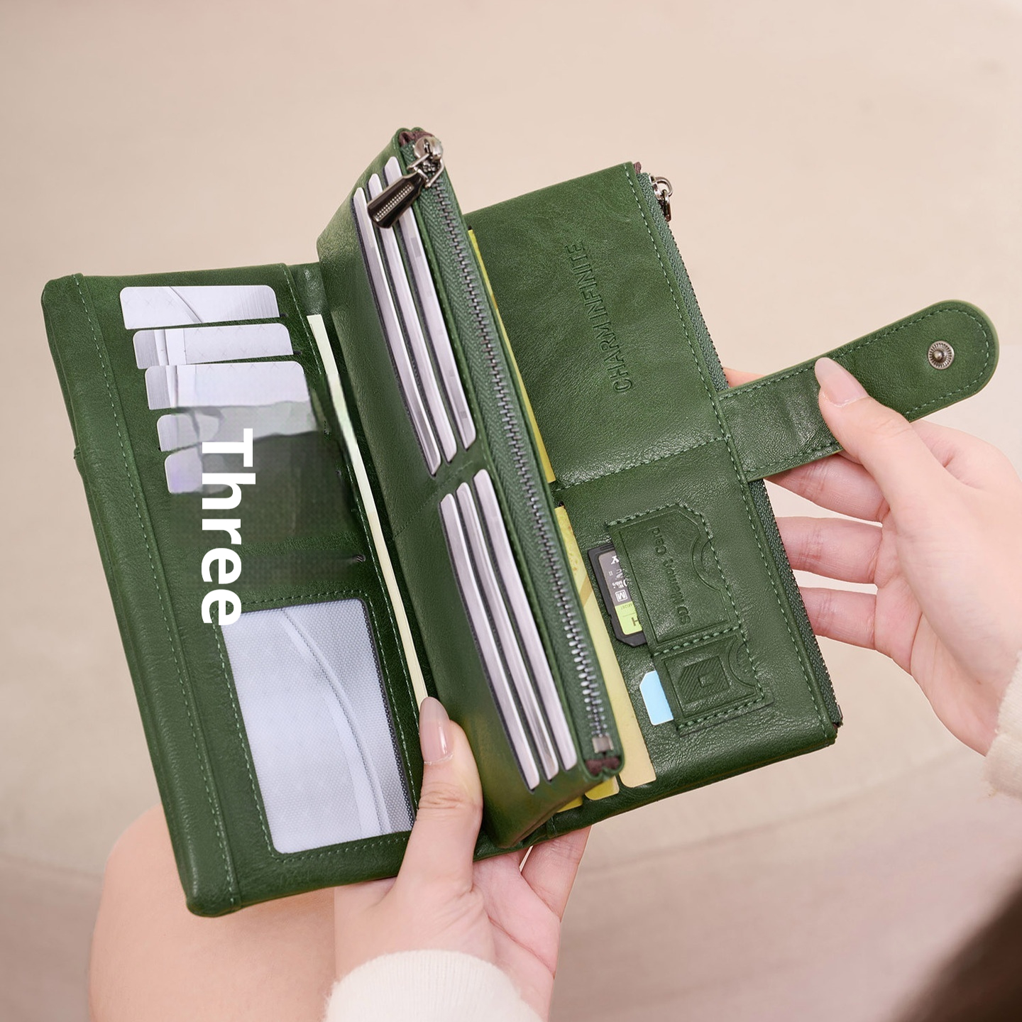 Blocare RFID femei cu fermoar lung în jurul portofelului