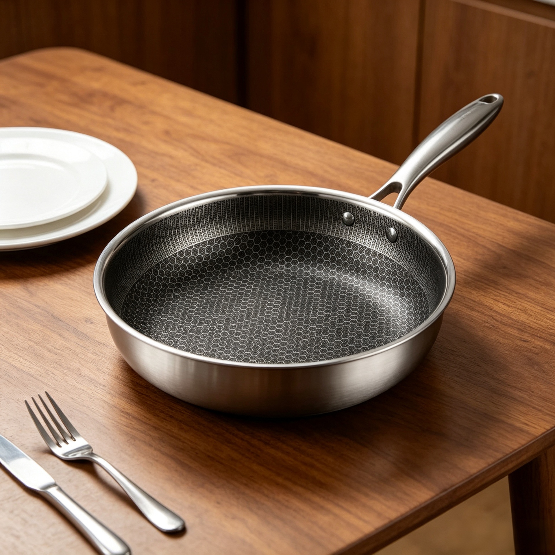 Honeycomb Stainless Steel Frying Pan Non-stick Pot For Home Use