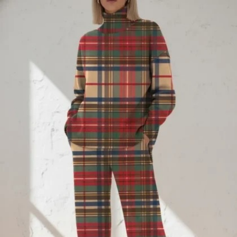 Women's Loose-fit Pants And Turtleneck Sweatshirt Set