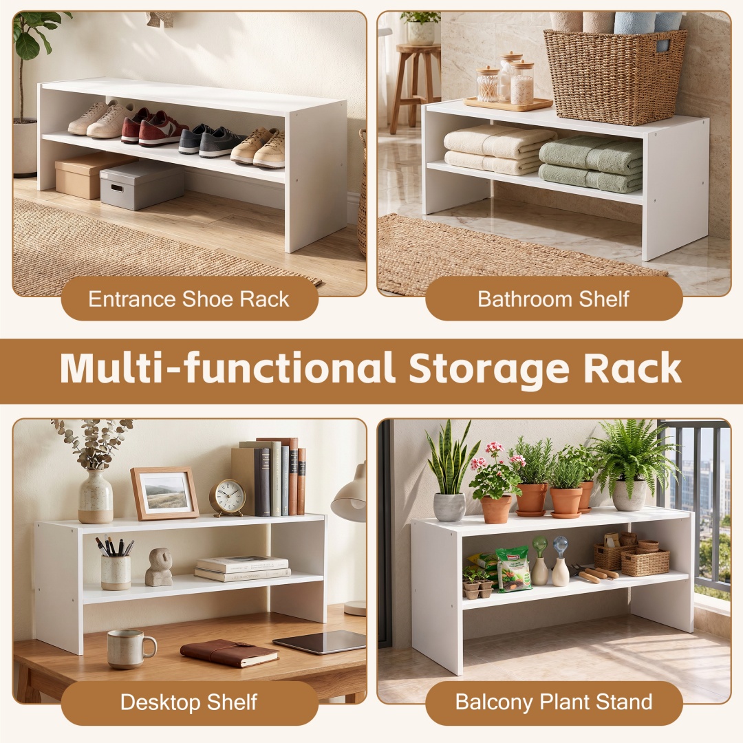 2-Tier Storage Shelf, Floor Standing Organizer, Space-Saving Rectangular Unit For Closet, Bedroom, Living Room, White image 4