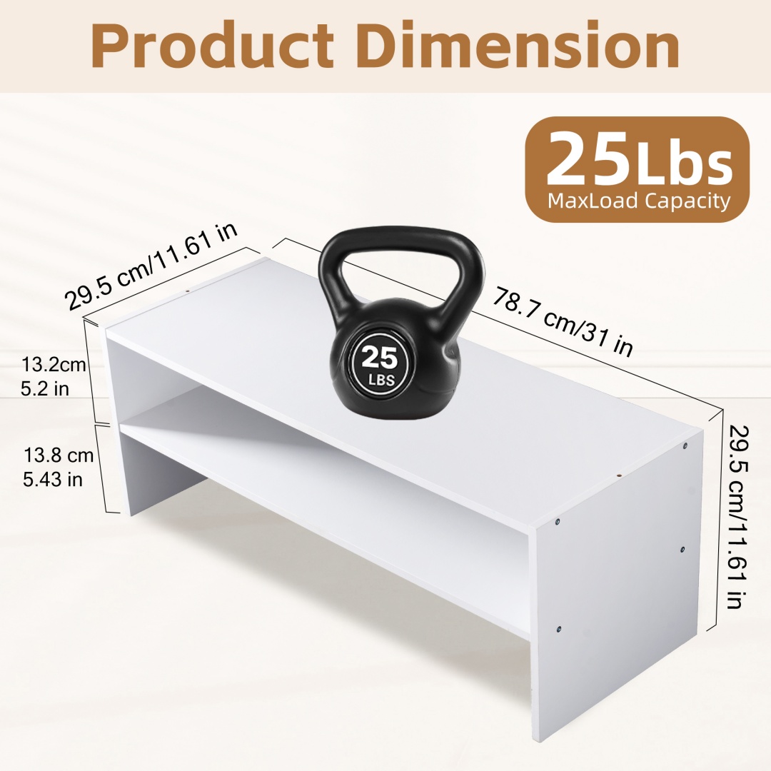 2-Tier Storage Shelf, Floor Standing Organizer, Space-Saving Rectangular Unit For Closet, Bedroom, Living Room, White image 2