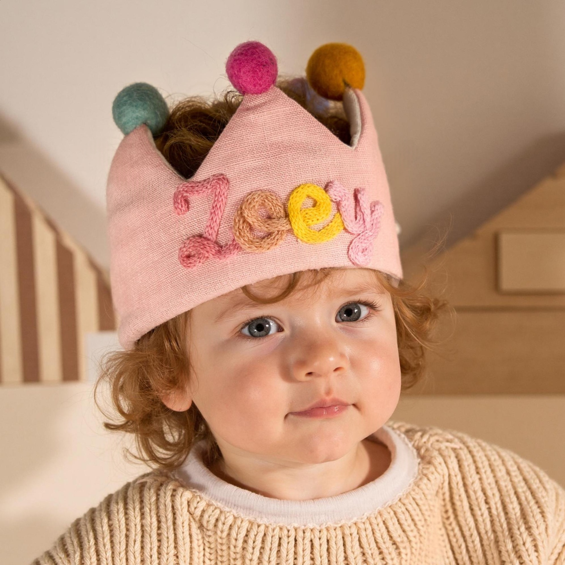Personalized Linen Cotton Children's Birthday Hat Crown Ball Party Themed Photography Props