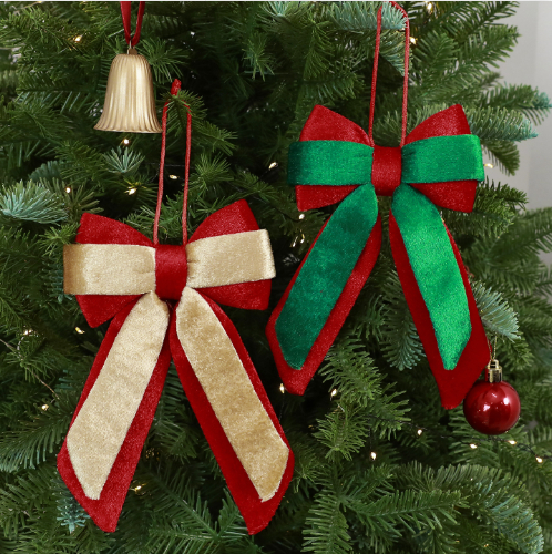 Two-Ear Color Block Bow Christmas Tree Ornament - DIY Holiday Decoration For Window Display And Festive Home Decor