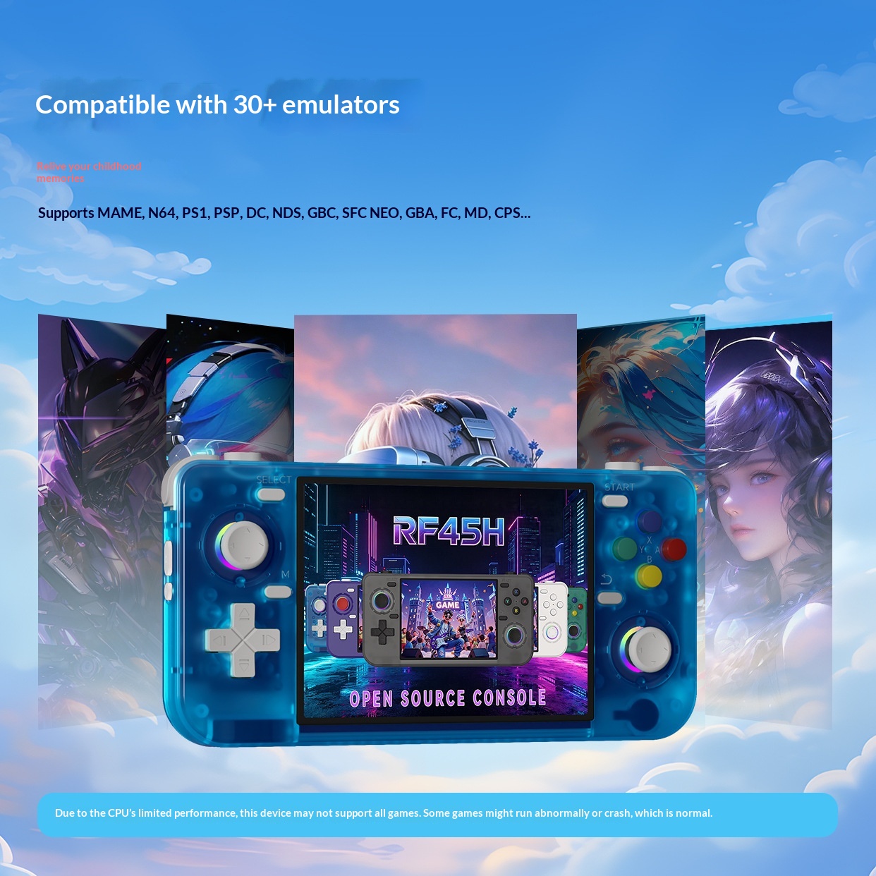 RF45H Retro Handheld Game Console 4.5 Inch Horizontal Screen Open Source WiFi Two Player Online Battle Portable Gaming Device