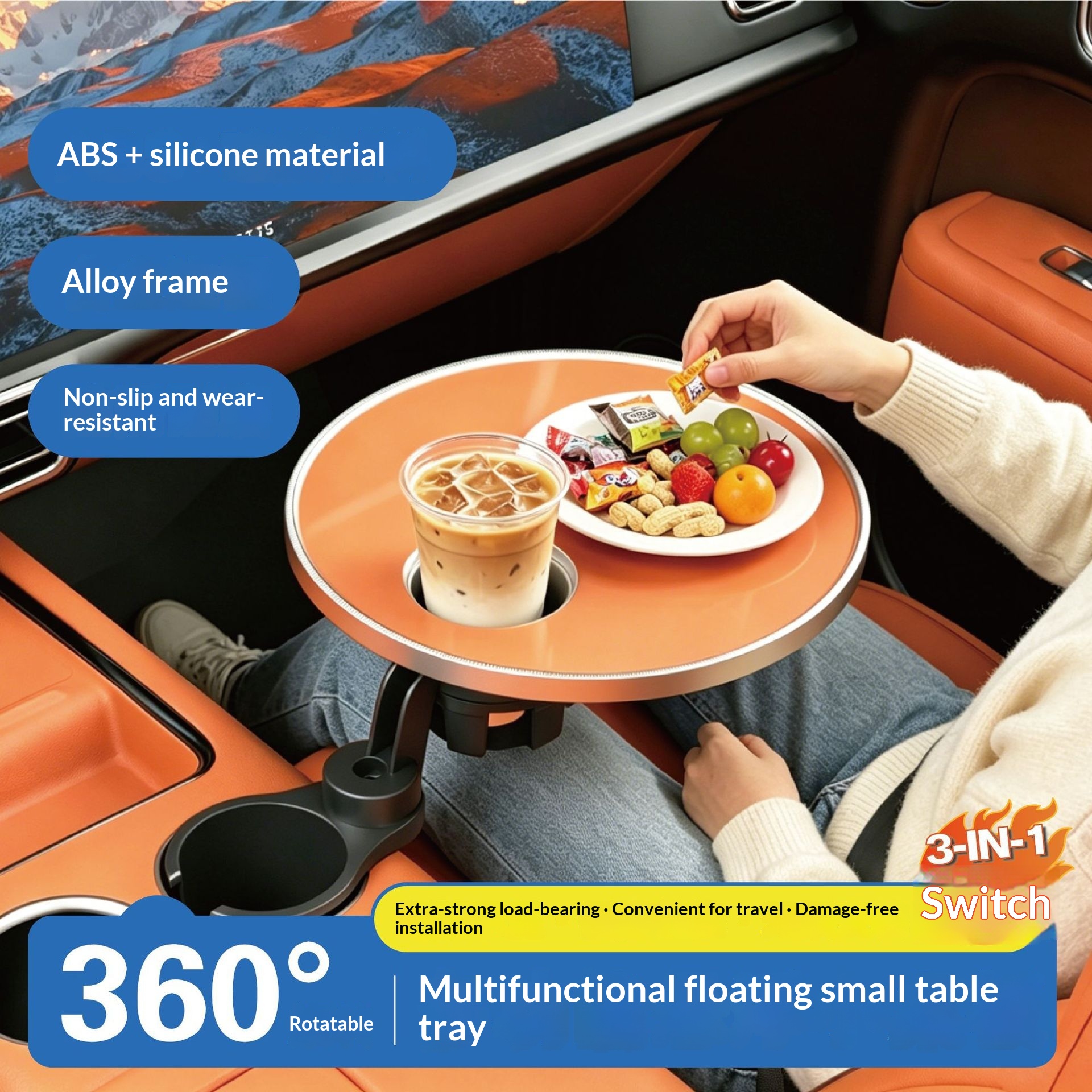 Rotating Suspended Round Dining Table For Front And Rear Car Seats