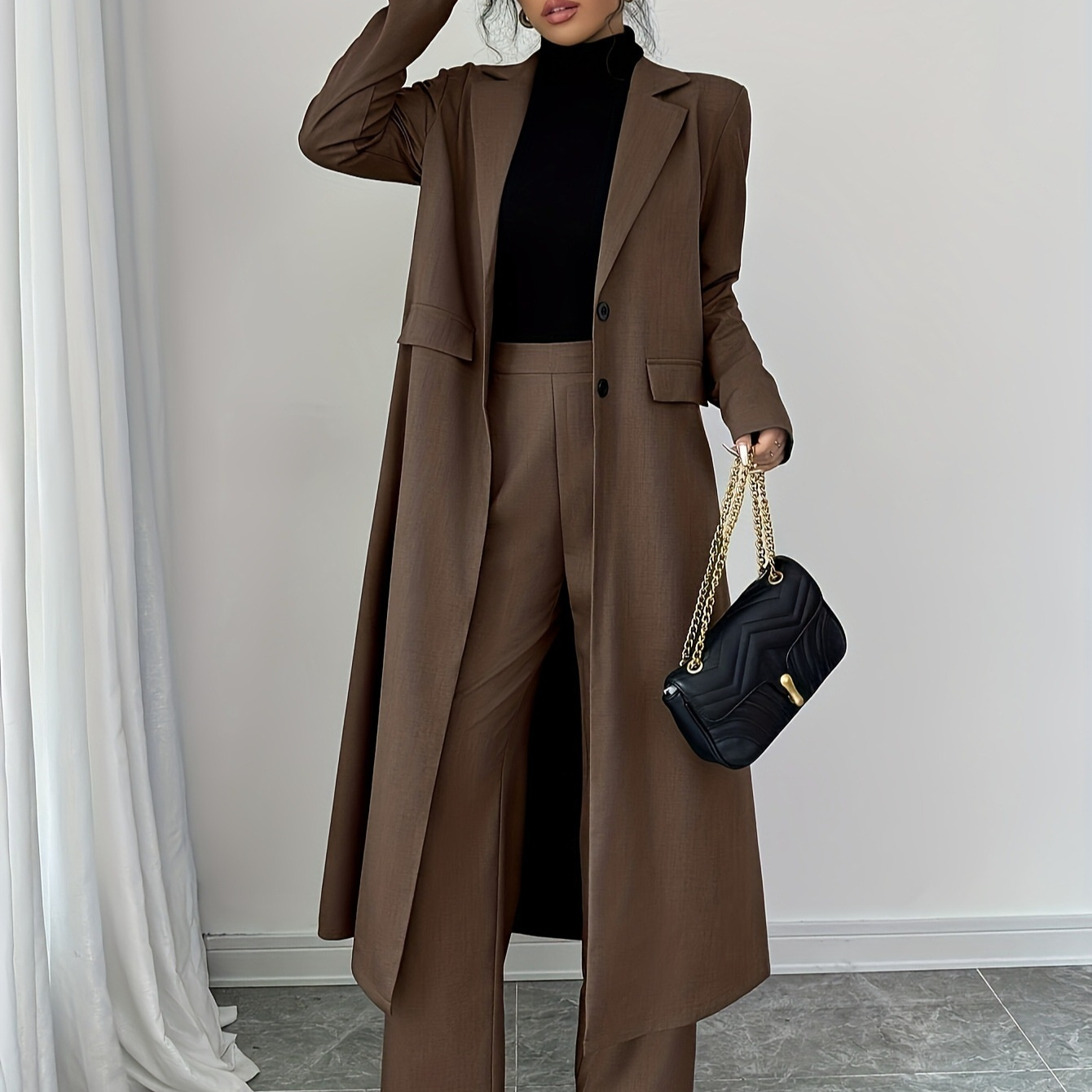 Long Trench Coat Wide-leg Pants
