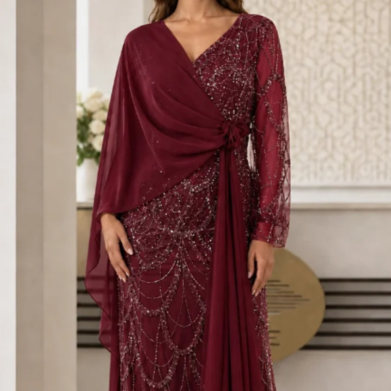 High-waisted Slimming Trailing Evening Dress