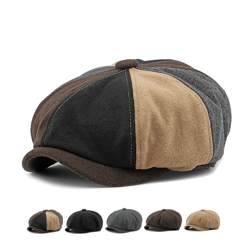 Color Matching American Retro Men's Autumn And Winter Woolen Beret Women