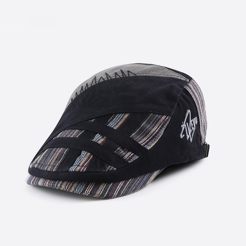 Hat Personalized Patchwork Striped Newsboy Cap Beret