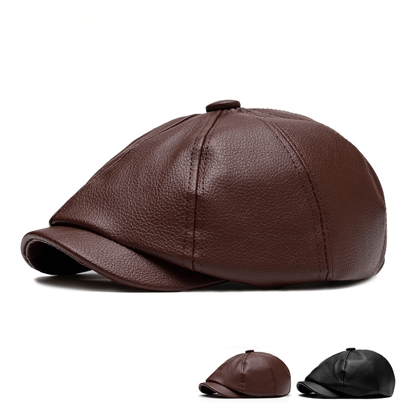 Fleece-lined Warm Leather Beret Casual