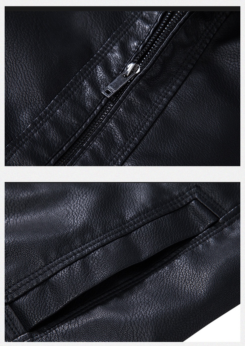 Men's PU Leather Biker Jacket | Stand Collar detail photo 8