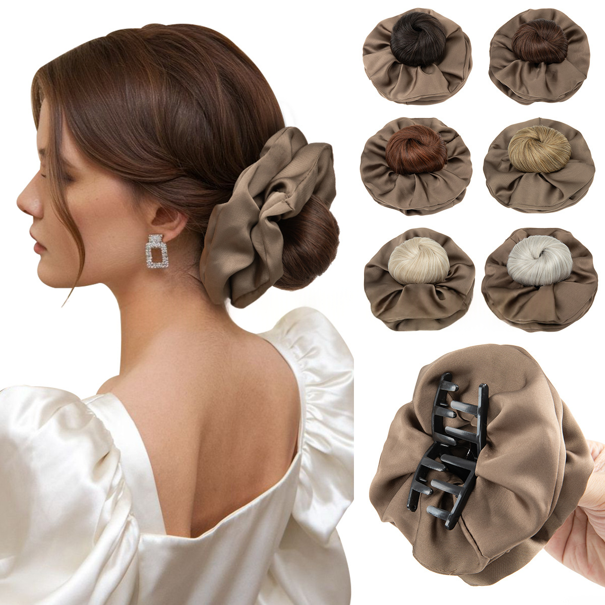 Low Ponytail Bun Wig, Womens Hair Ring, Simulated Hair Claw Clip
