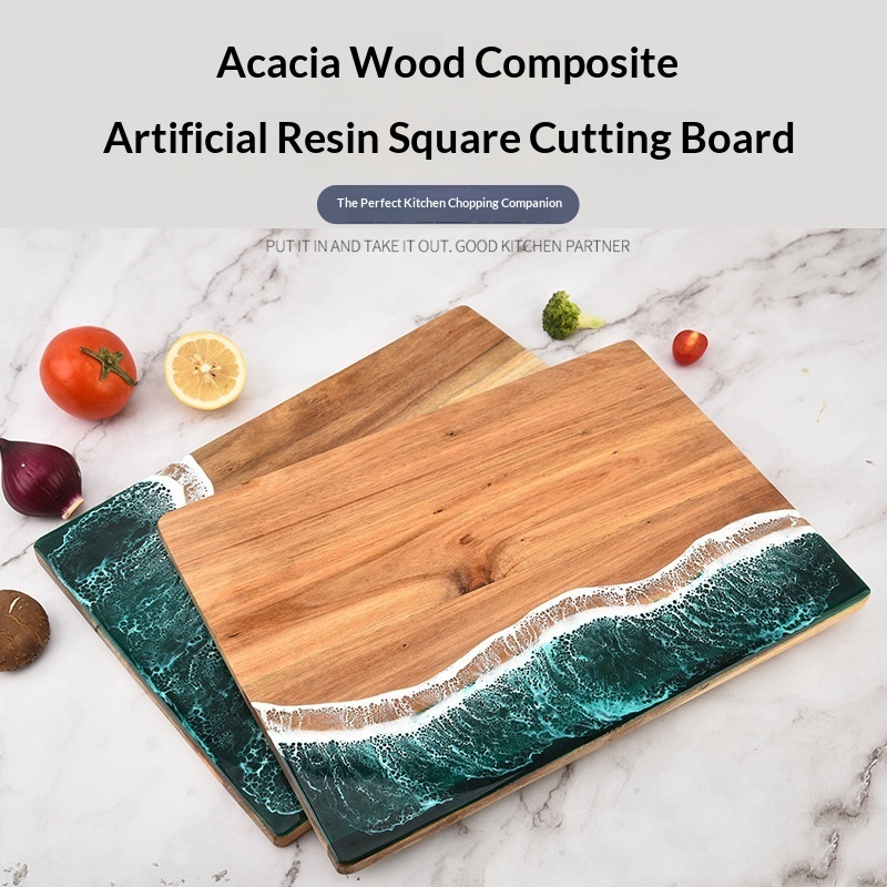 Wave-pattern Resin Cutting Board With Acacia Wood Inserts