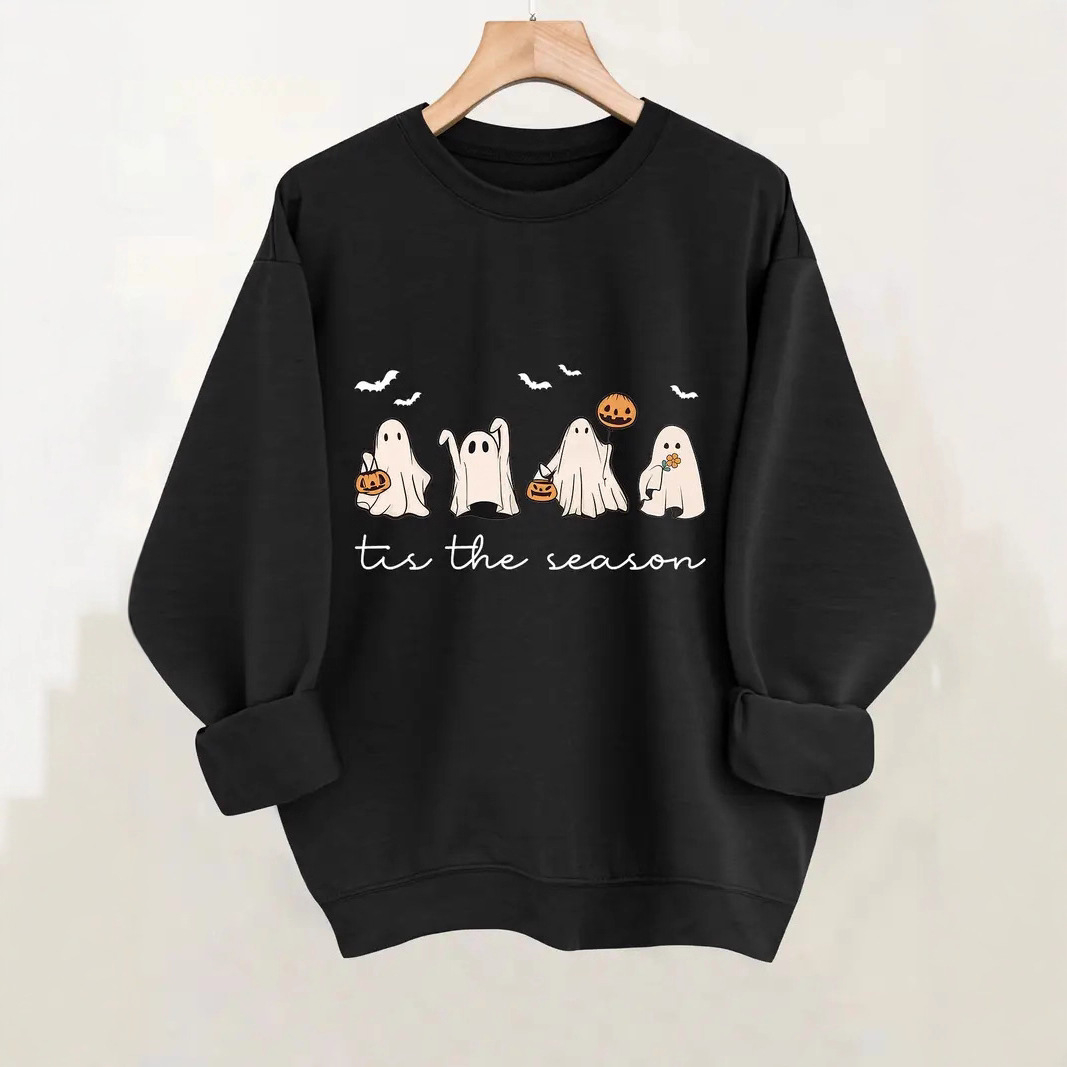 Loose-fitting Women's Halloween Ghost Pattern Round Neck Sweater