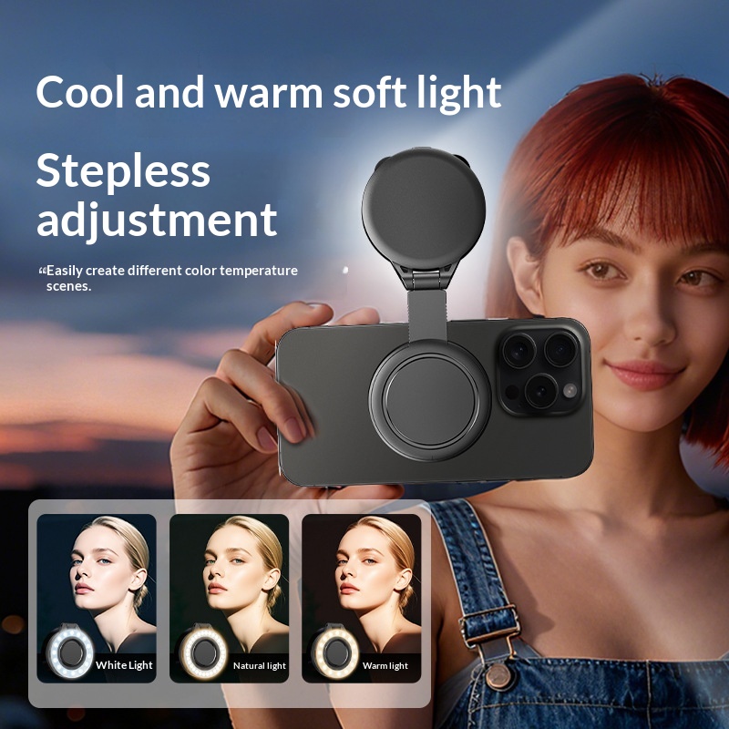 Mini Circular LED Magnetic Fill Light Portable Three-Color Beauty Lamp For Live Streaming Photography Selfie Clip-on Phone Light