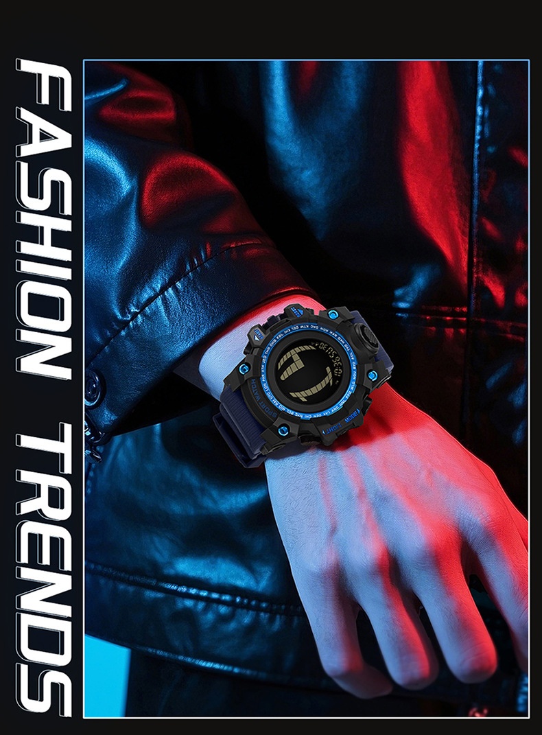 SANDA 2200 Waterproof Digital Sports Watch for Men motion detection light 56mm dial