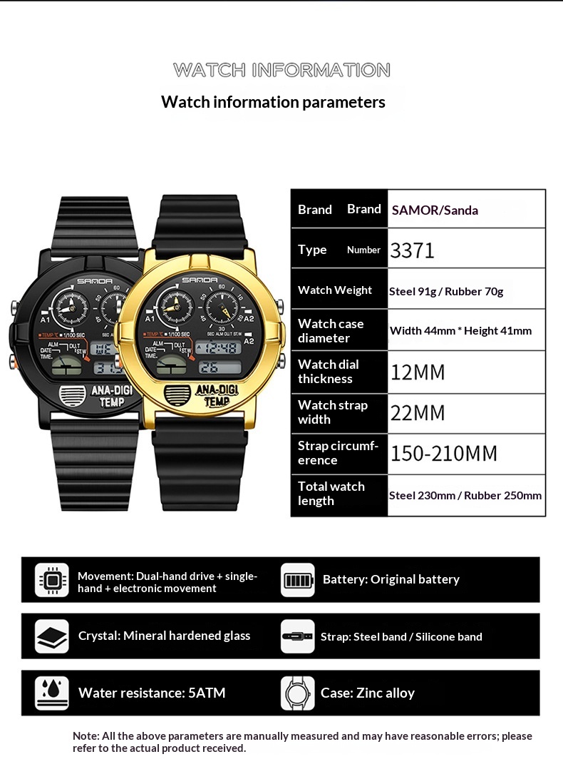 Sanda 3371 Analog Digital Sports watch for Men