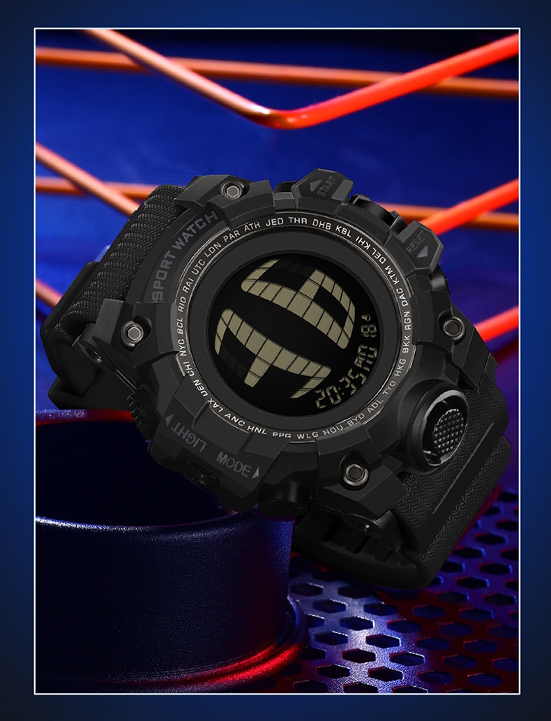 SANDA 2200 Waterproof Digital Sports Watch for Men motion detection light 56mm dial