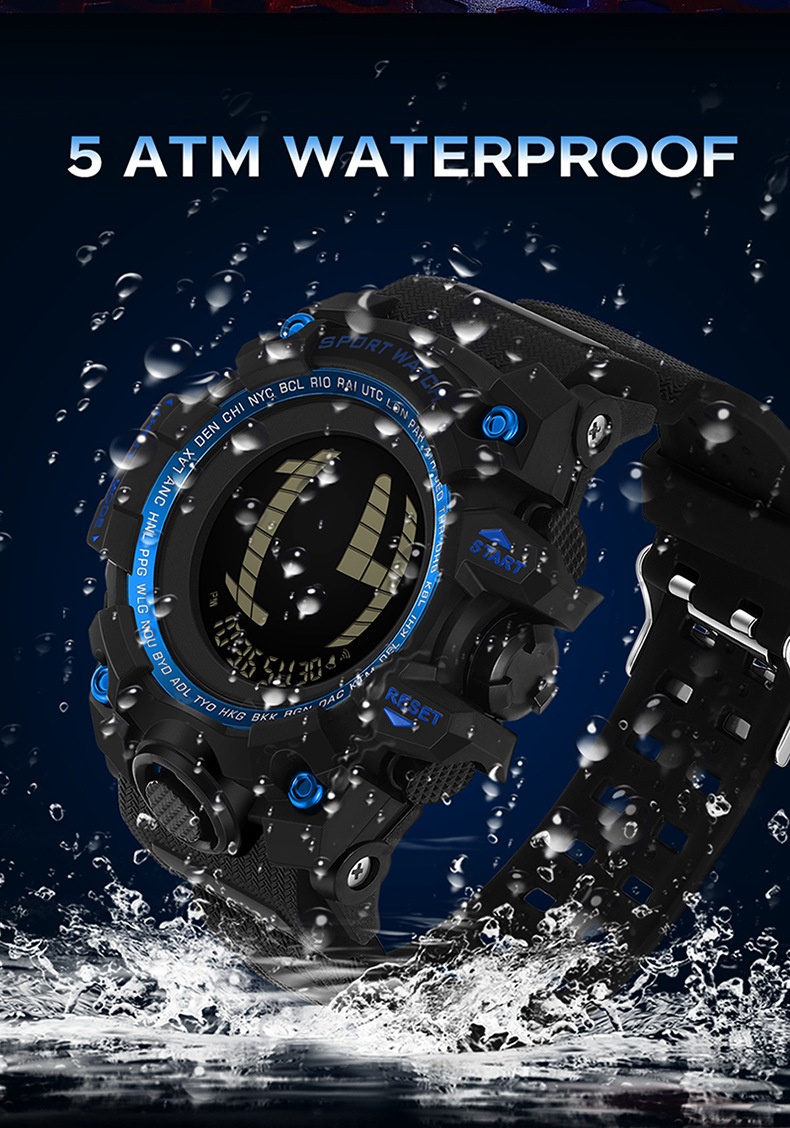 SANDA 2200 Waterproof Digital Sports Watch for Men motion detection light 56mm dial