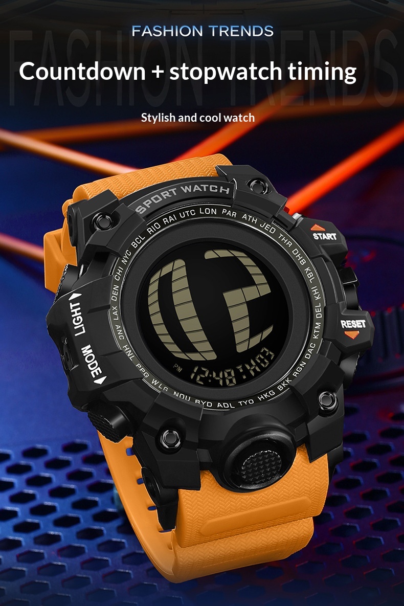 SANDA 2200 Waterproof Digital Sports Watch for Men motion detection light 56mm dial