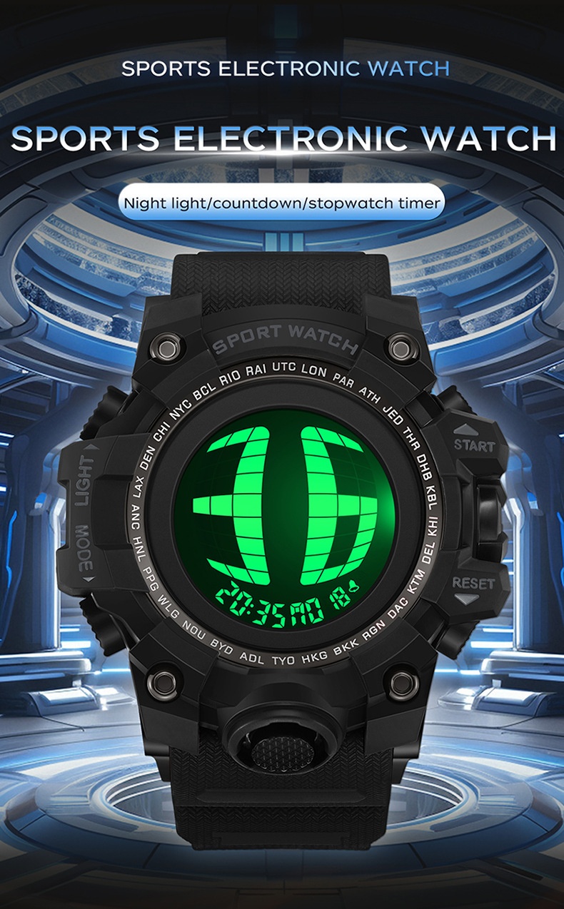 SANDA 2200 Waterproof Digital Sports Watch for Men motion detection light 56mm dial