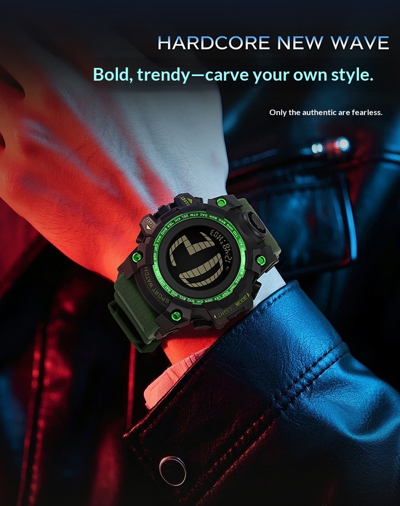 SANDA 2200 Waterproof Digital Sports Watch for Men motion detection light 56mm dial