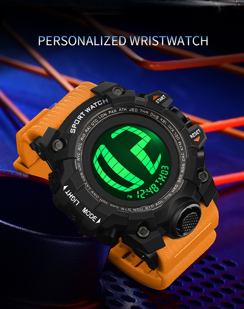SANDA 2200 Waterproof Digital Sports Watch for Men motion detection light 56mm dial