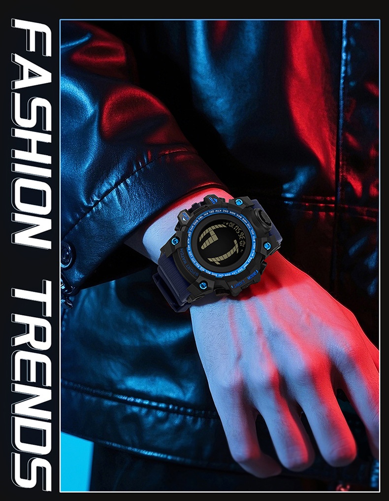 SANDA 2200 Waterproof Digital Sports Watch for Men motion detection light 56mm dial