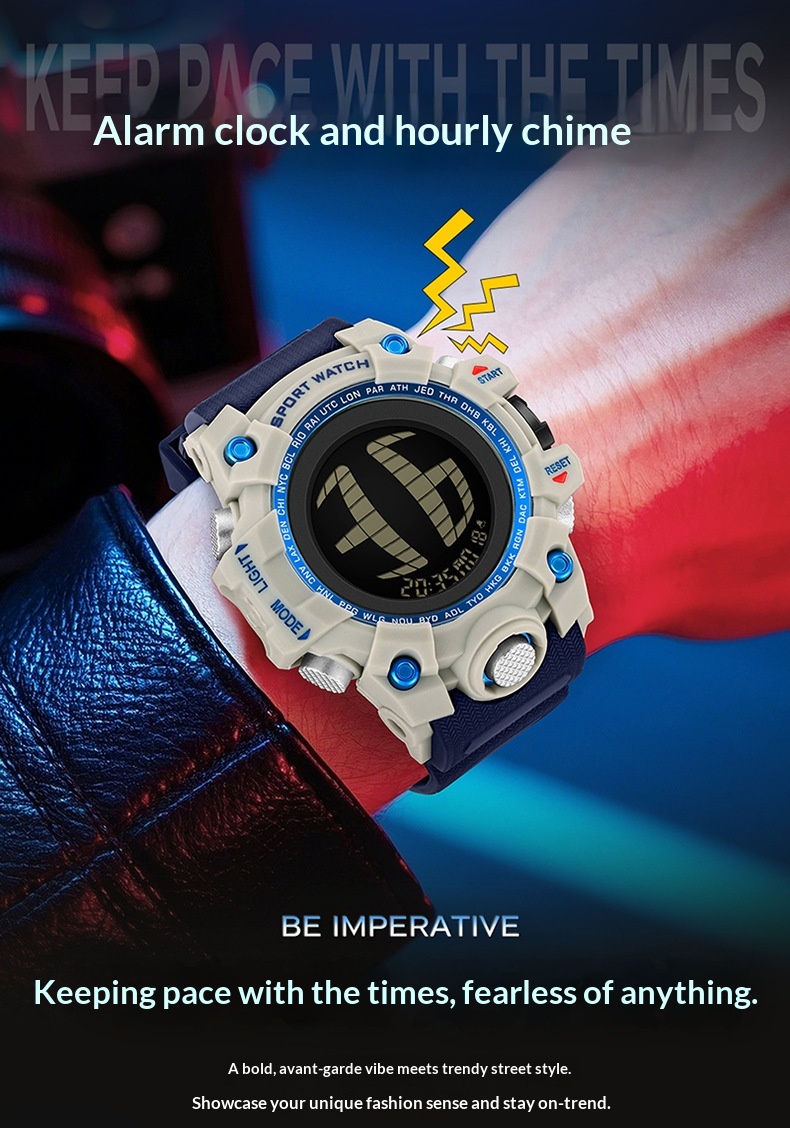 SANDA 2200 Waterproof Digital Sports Watch for Men motion detection light 56mm dial