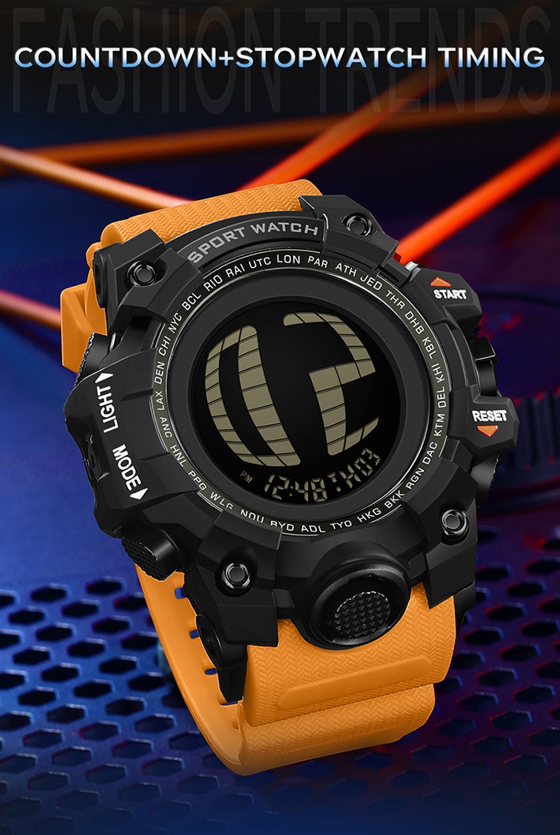 SANDA 2200 Waterproof Digital Sports Watch for Men motion detection light 56mm dial