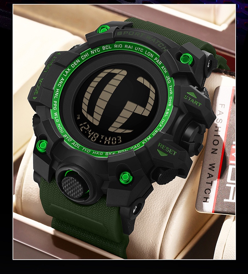 SANDA 2200 Waterproof Digital Sports Watch for Men motion detection light 56mm dial