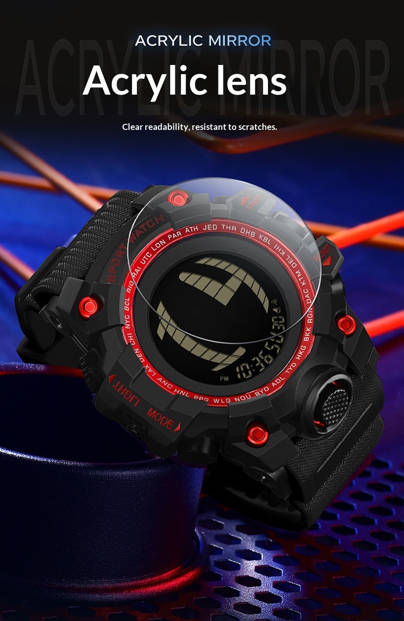 SANDA 2200 Waterproof Digital Sports Watch for Men motion detection light 56mm dial