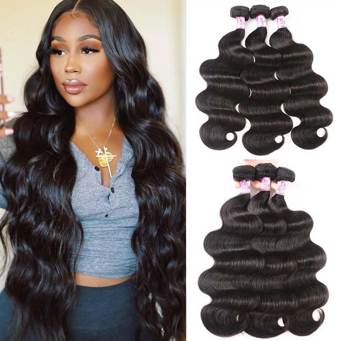 Body Wave Human Hair Weft, Natural Color