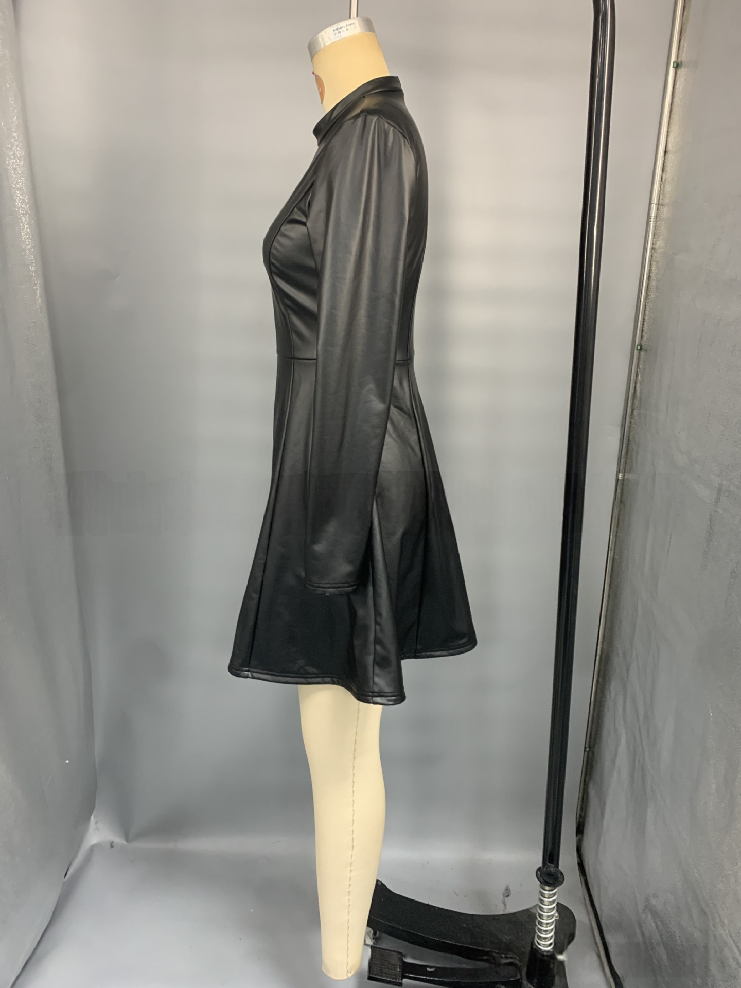 Black stand-collar mini dress supplier image 4