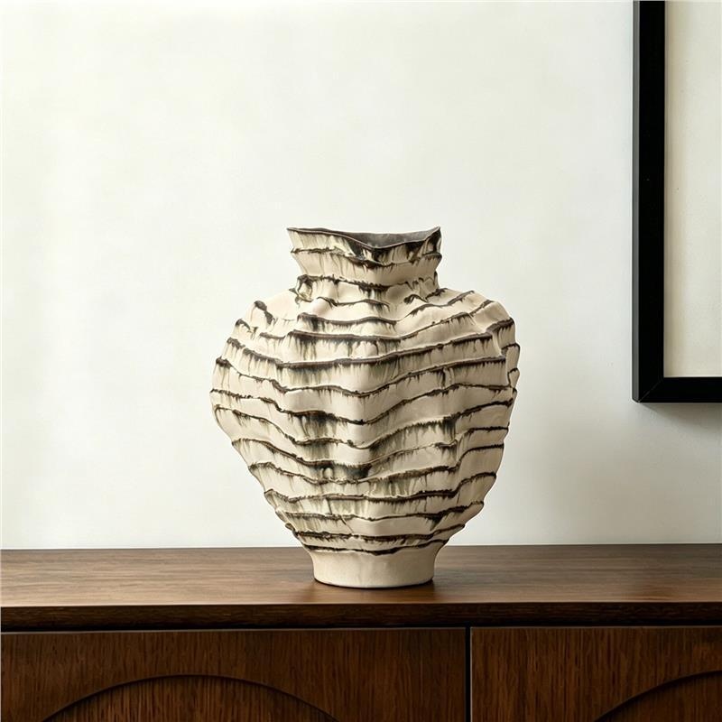 Vază ceramică în stil Wabi Sabi cu textură ondulată, cu formă neregulată, vază cu aranjament floral pentru decorarea camerei de zi a locuinței hotelului