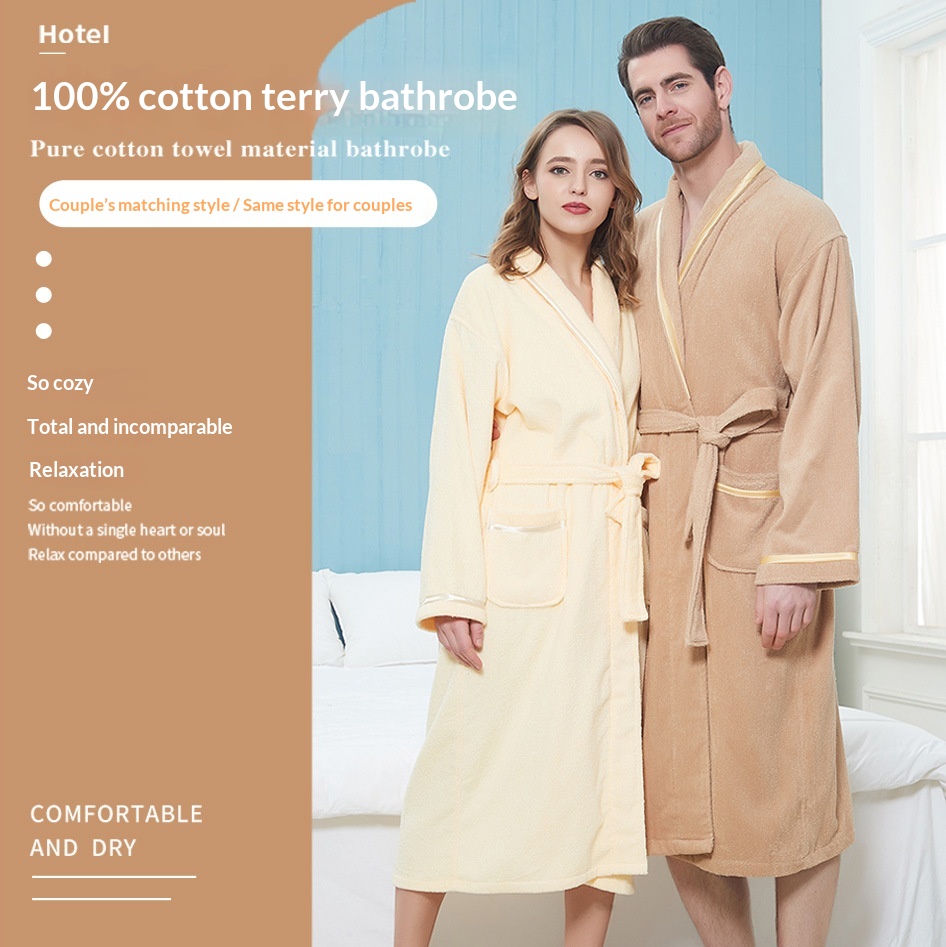 Pure Cotton Bathrobes Couples Sleep Robes Long Style For Spring And Autumn