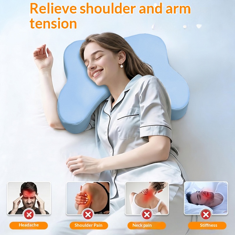 Memory Foam Slow Rebound Ergonomic Cervical Pillow - Side and Back Sleeping Support with Arm Relief Design