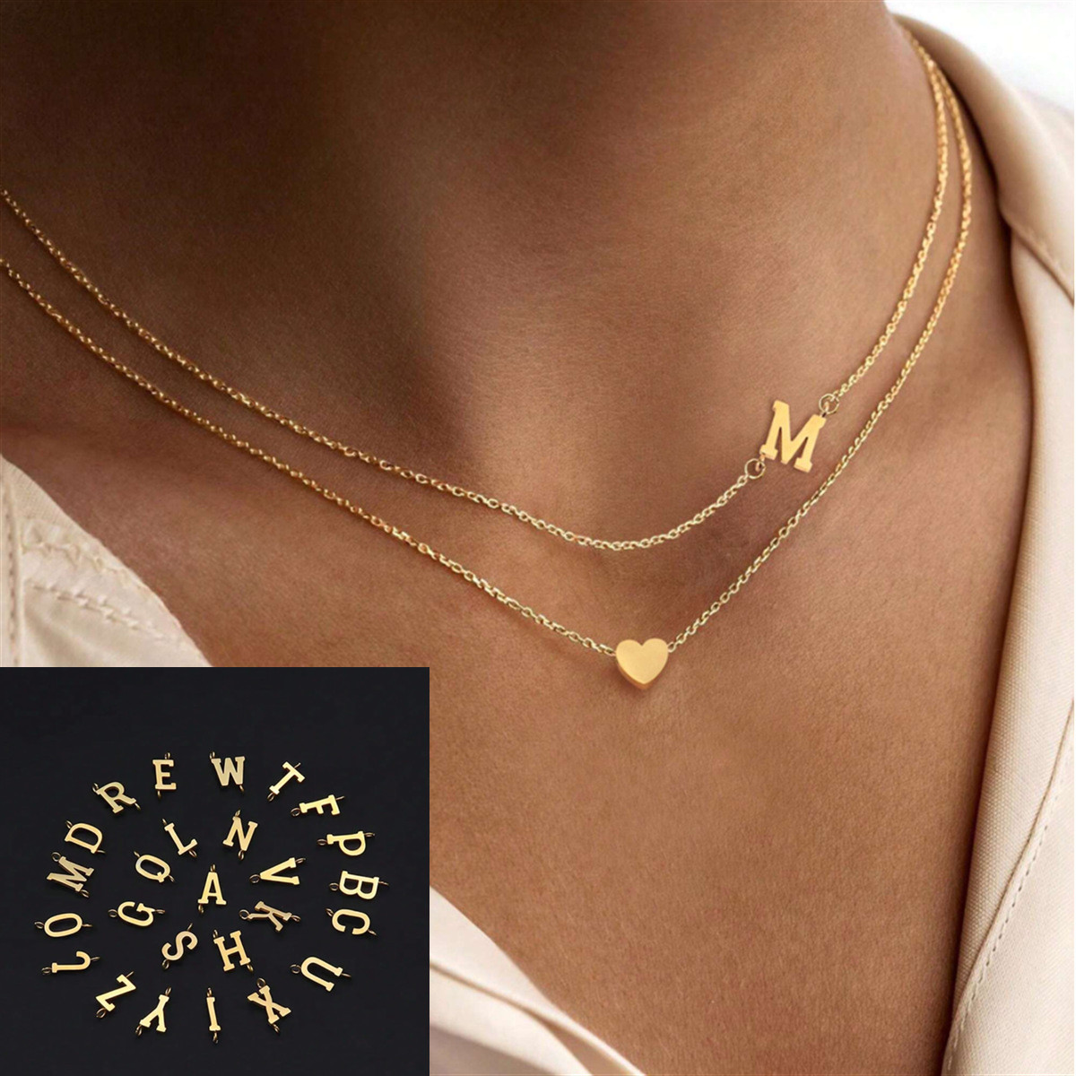 Initiale Layered Initial & Heart Necklace
