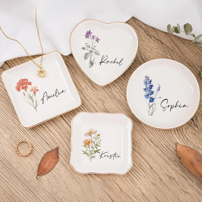 Placă inelară ceramică cu margini de aur alb personalizată