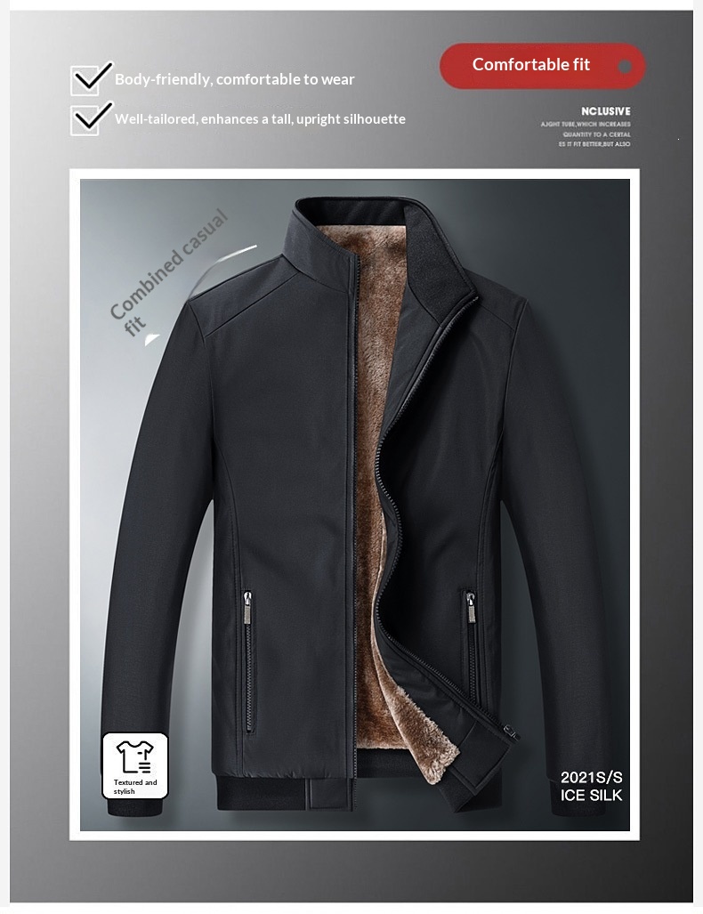 Men's Padded Fleece-Lined Winter Coat | Stand Collar detail image 4