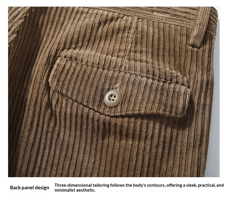 Men's Cotton-Blend Stretch Corduroy Trousers - coffee corduroy texture and buttoned rear flap pocket