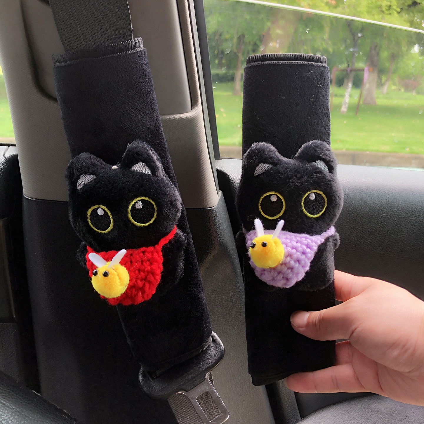 Black Cat Car Seat Belt Shoulder Pad - Soft Plush Anti-Chafe Protector Cover For Comfortable Driving