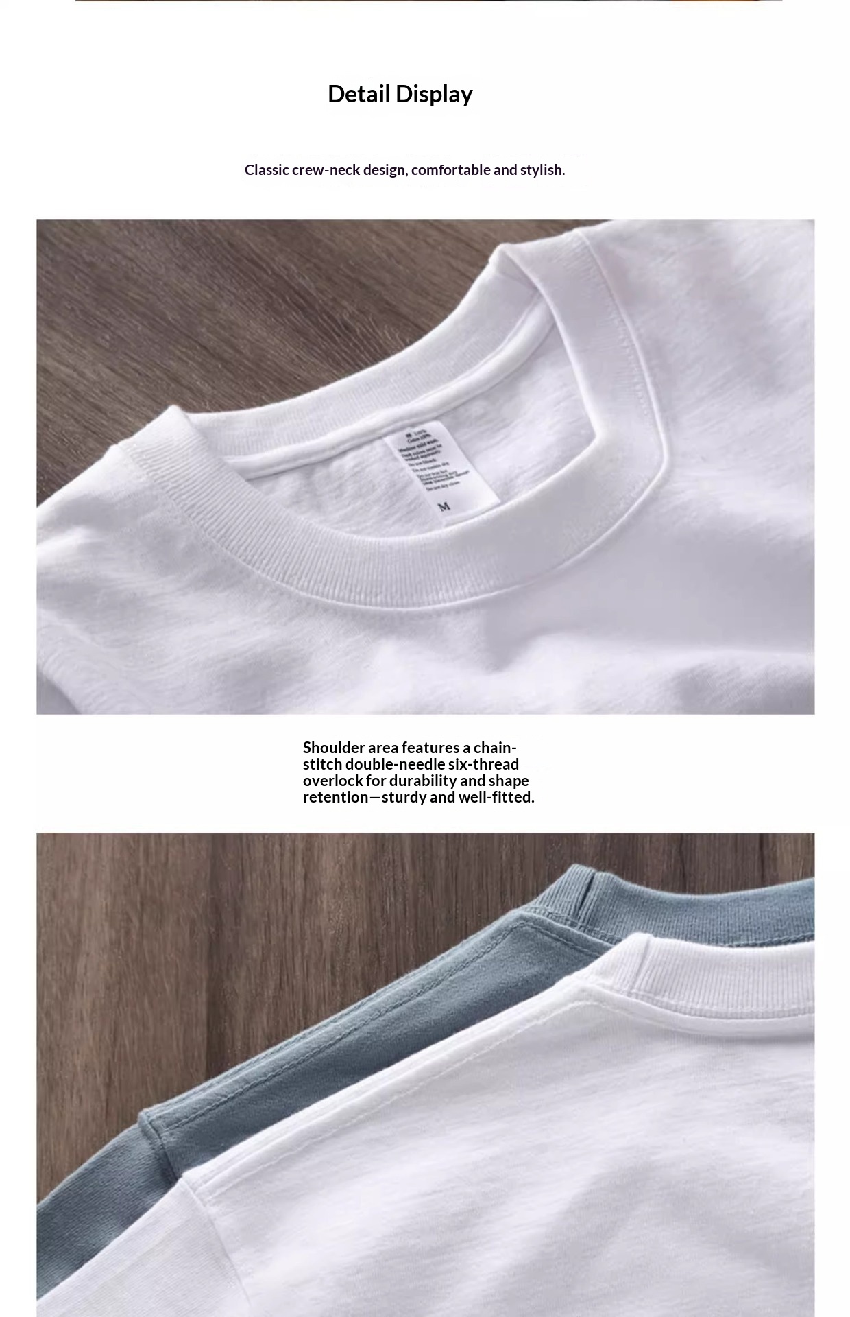 Men's Cotton Long-Sleeve Crew-Neck T-Shirt - neckline and shoulder seam close-ups