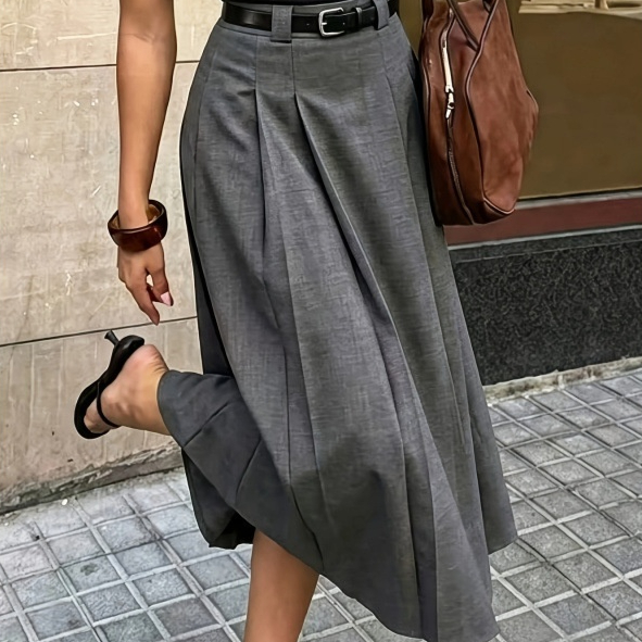 Women's Solid Color High Waist A- Line Skirt Without Belt