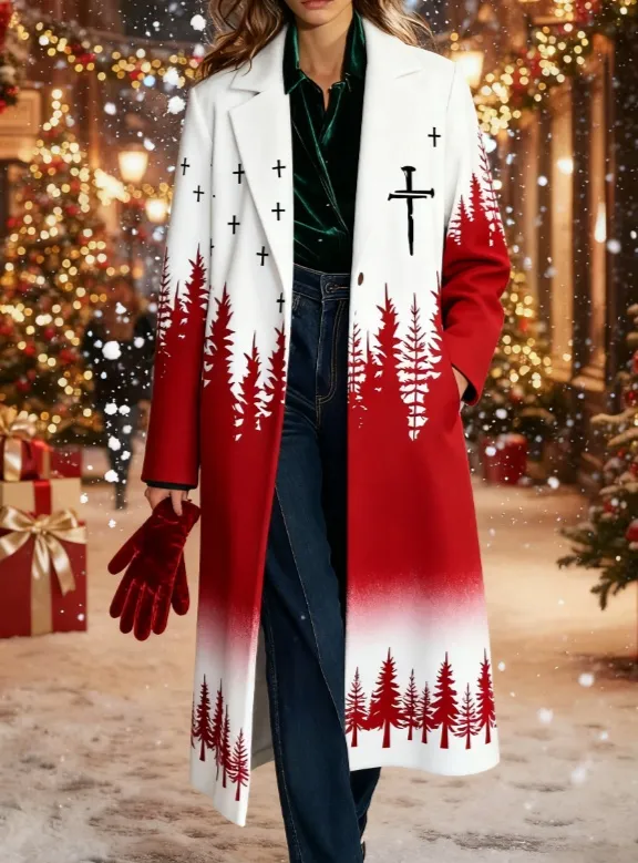 Printed Casual Lapel Long sleeved Long Coat 1Style - Shop at LoveMi
