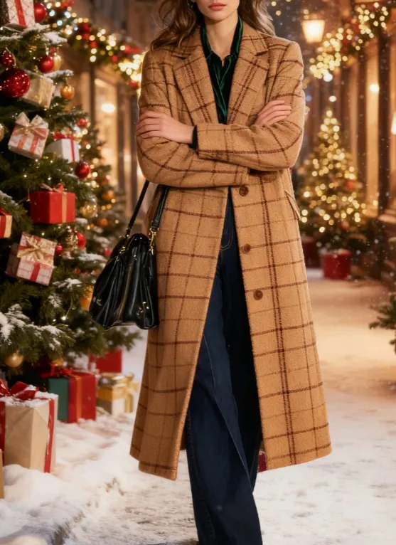 Plaid Casual Long Wool Coat 1Style - Shop at LoveMi