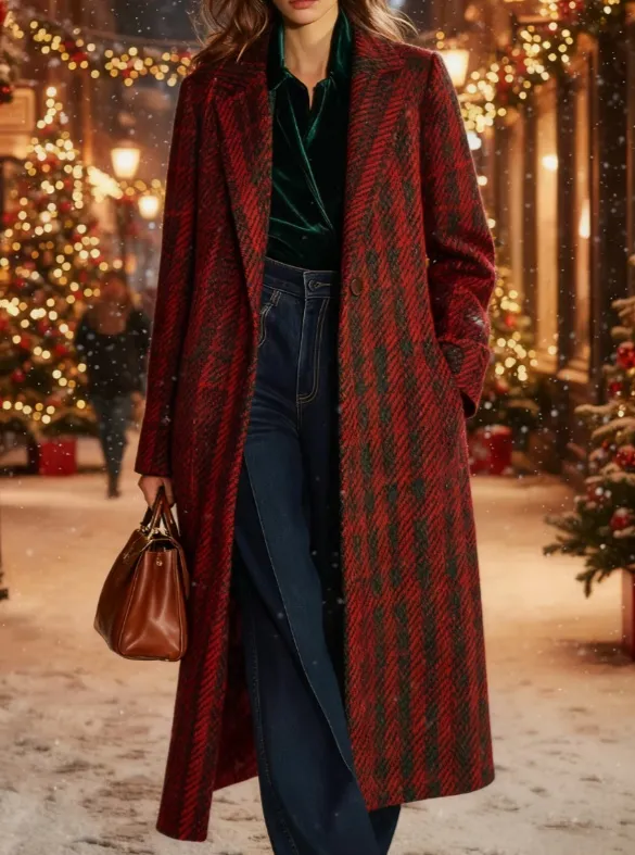 Plaid Casual Long Wool Coat 2Style - Shop at LoveMi