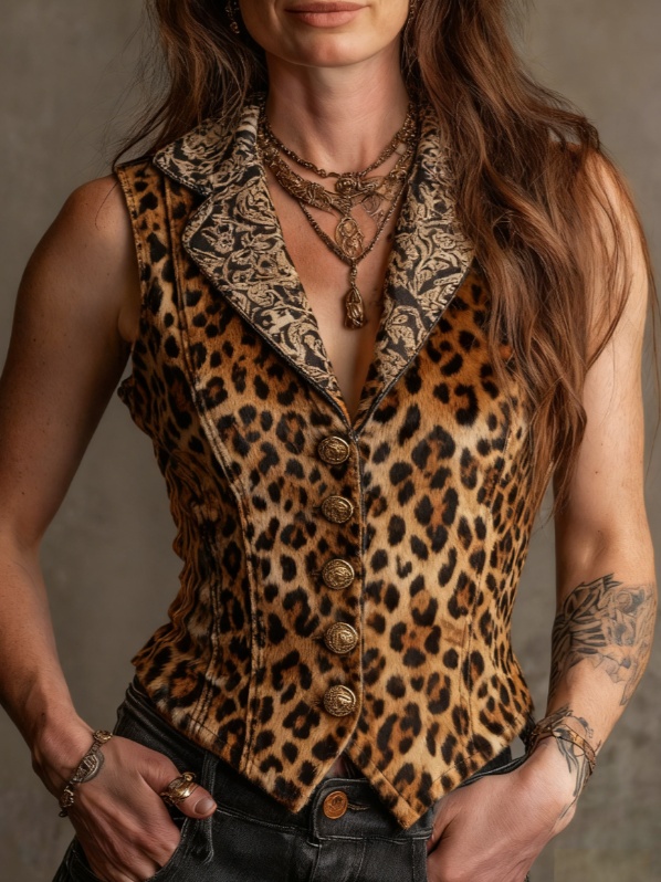Printed Casual Sleeveless V-neck Slim-fit Vest