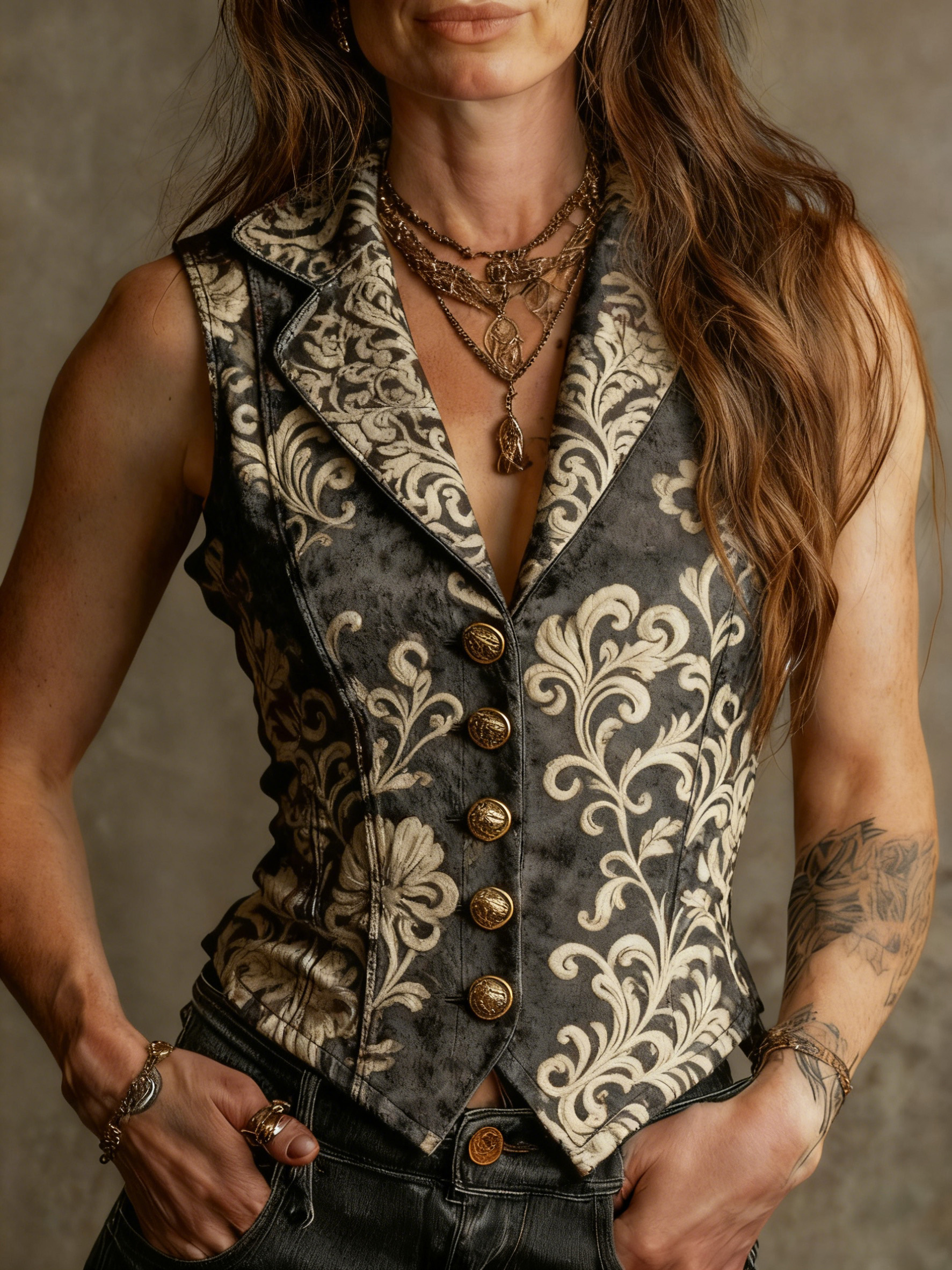 Printed Casual Sleeveless V-neck Slim-fit Vest